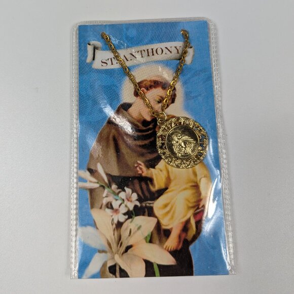 Franciscan Friers St. Anthony Gold Tone Religious Medal Pendant and Chain - Picture 1 of 4